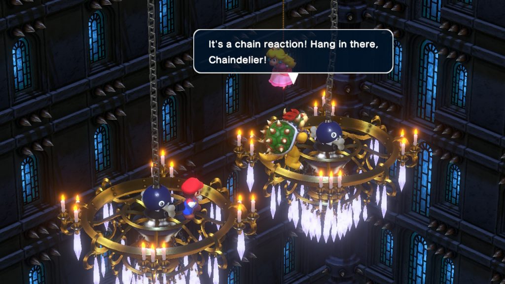 Mario & Bowser fighting on a Chandelier in Super Mario RPG