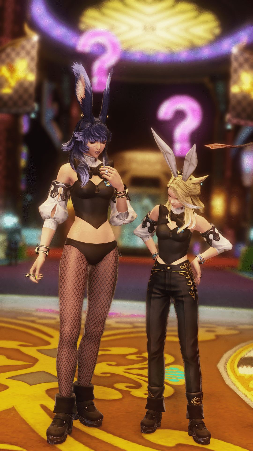 The Little One and I, in Final Fantasy XIV, wearing bunny outfits in the Gold Saucer