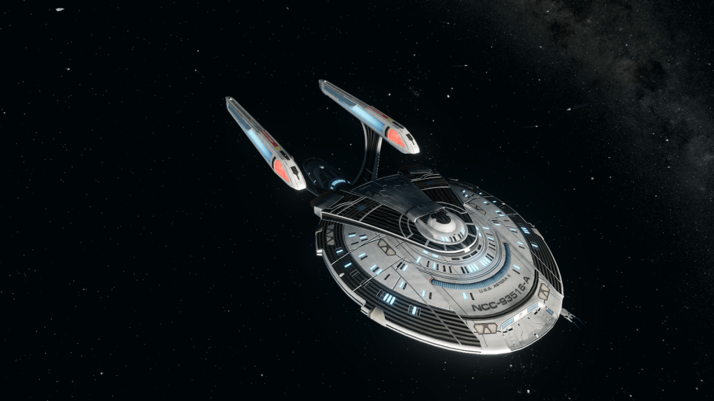 Top/Front angle of the U.S.S. Astera II in space.