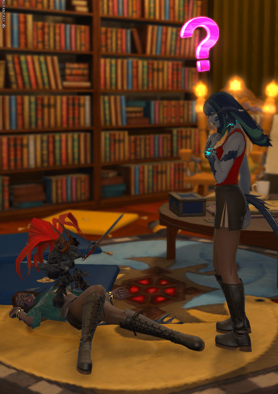 Laureine looking down in bewilderment at an unconscious Lizicus with a Susano wind-up on her chest.