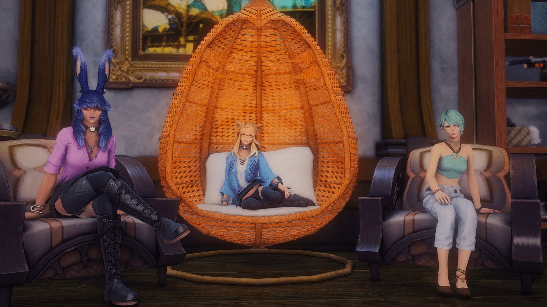 Aikirees and I sitting with Azelma in her house.