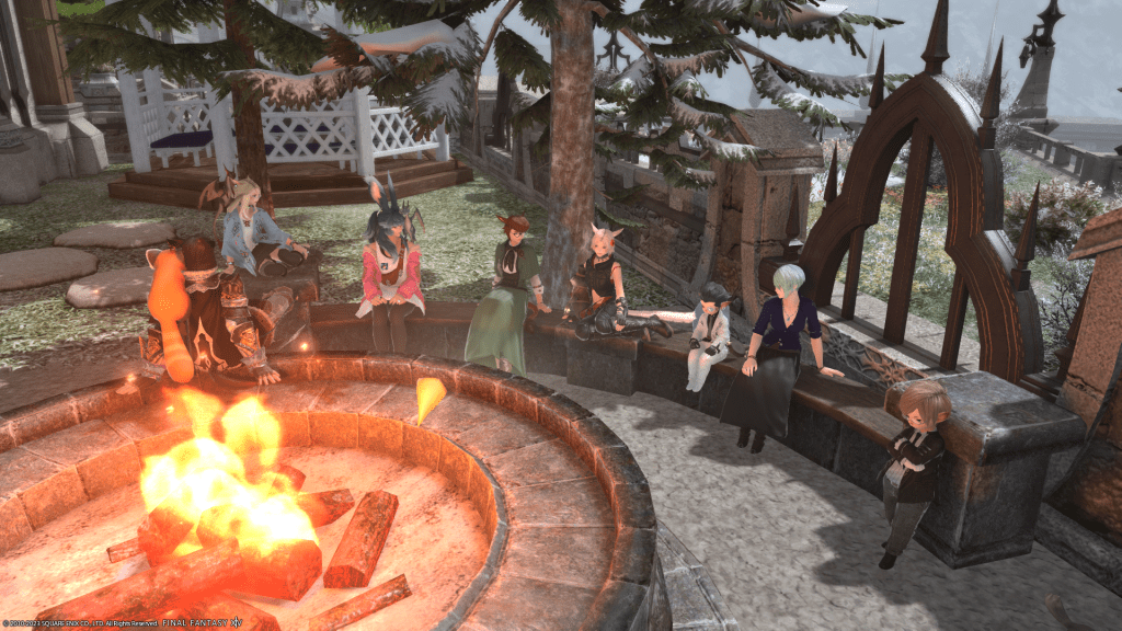 Small group of us sitting outside EOCA HQ at the fire pit.