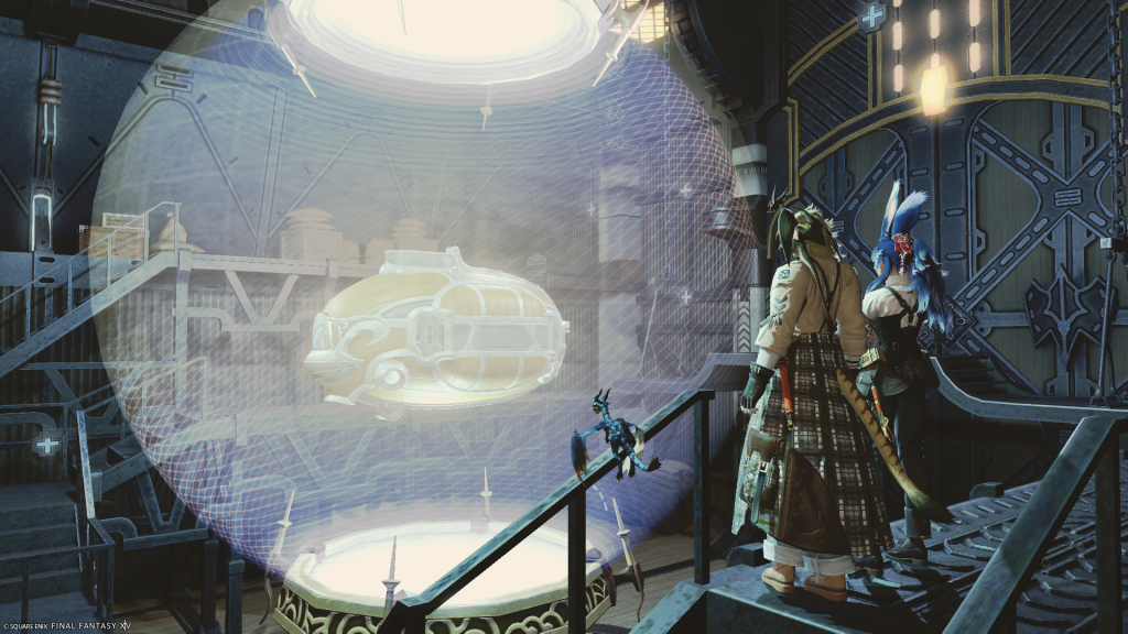 Aikirees and I examining the submarine's progress in EOCA HQ's workshop.