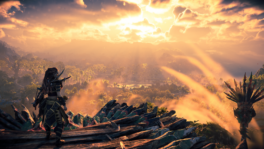 Aloy looking over a valley in Horizon: Forbidden West.