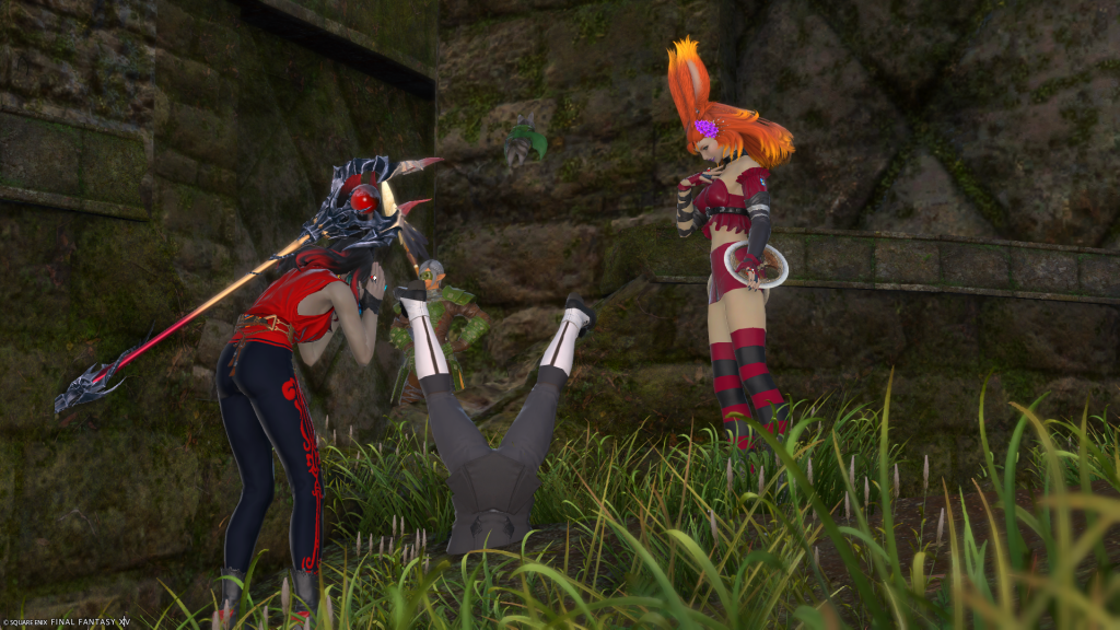 Elizara and Reinylla once again looking at Hildibrand buried in the ground.