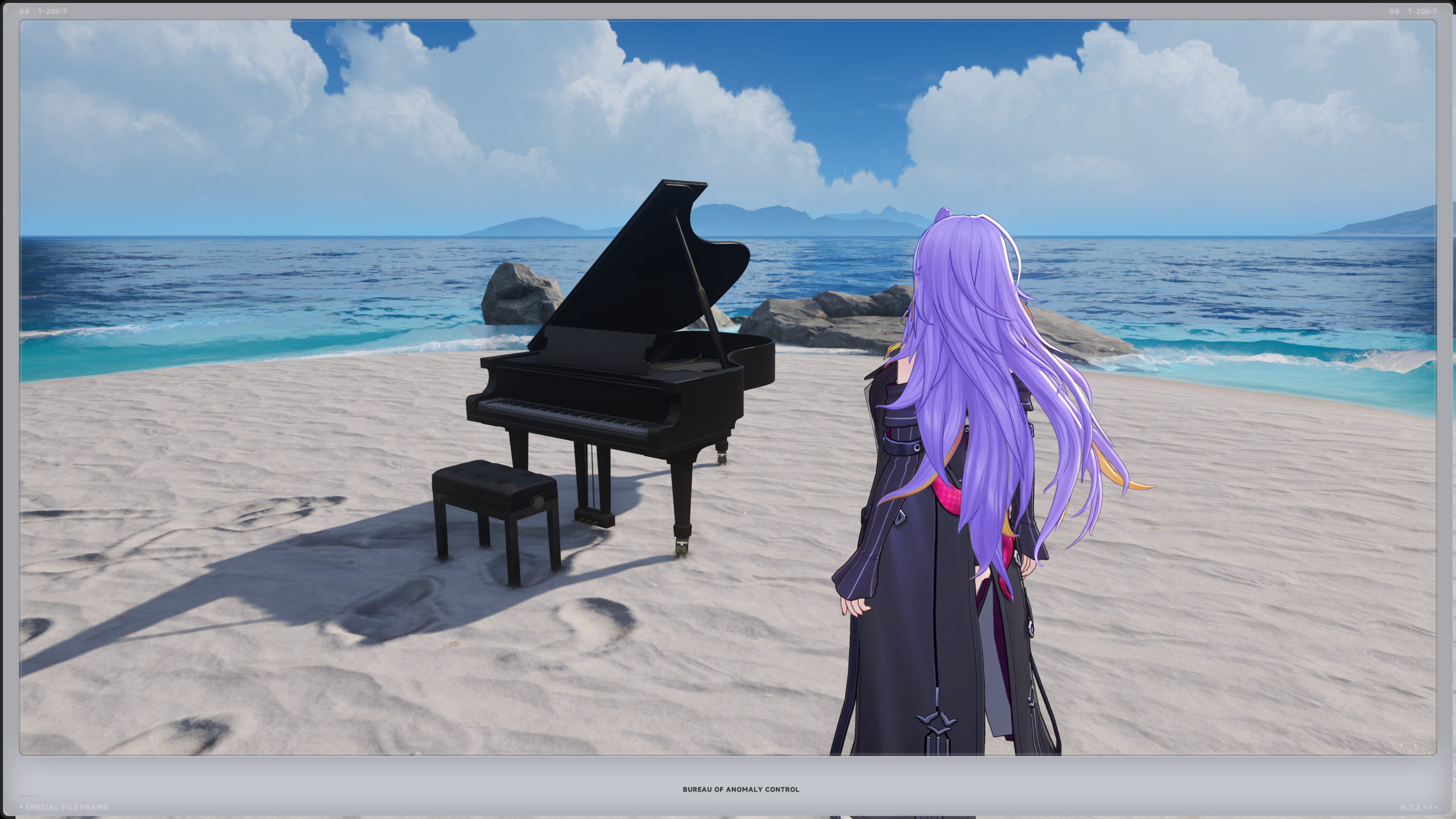 Screenshot from Neverness to Everness showing a grand piano on a beach.