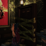 Laureine looking at the Forbidden Section's doorway inside The Archives.