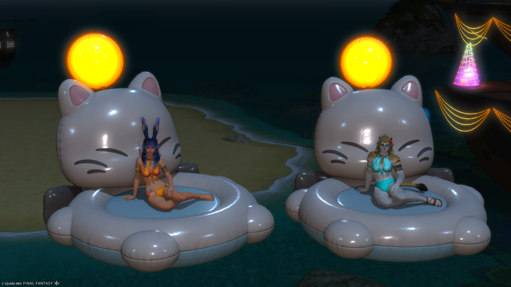 Aikirees and I on the Moogle inflatable mounts from Moonfire Faire 2026.