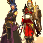 Aikirees and I in new attire for Black Mage and Paladin.